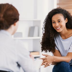 Woman learning coping skills for relapse prevention