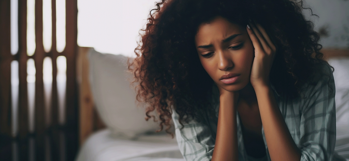 A depressed woman contemplating treatment.