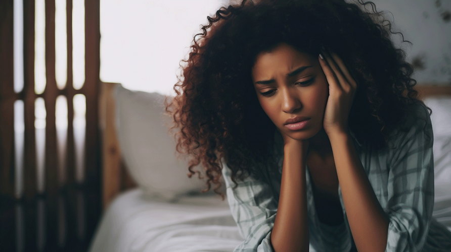 A depressed woman contemplating treatment.