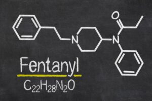 chemical art concept of fentanyl with the words "fentanyl" c22h28n2o