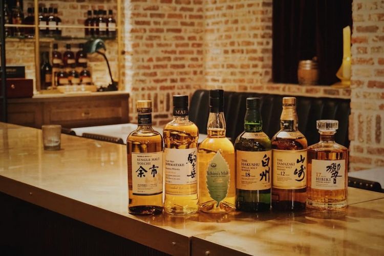 a line of japanese whiskeys