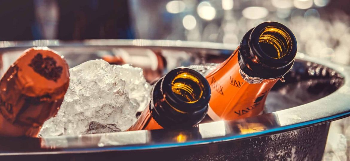 champagne bottles on ice