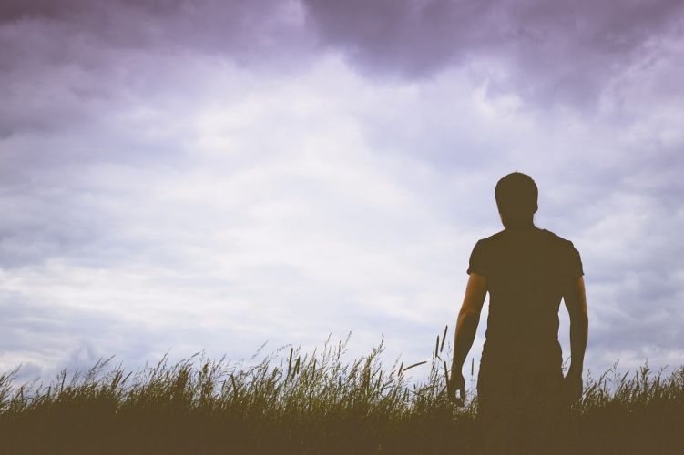 a person walks through a field
