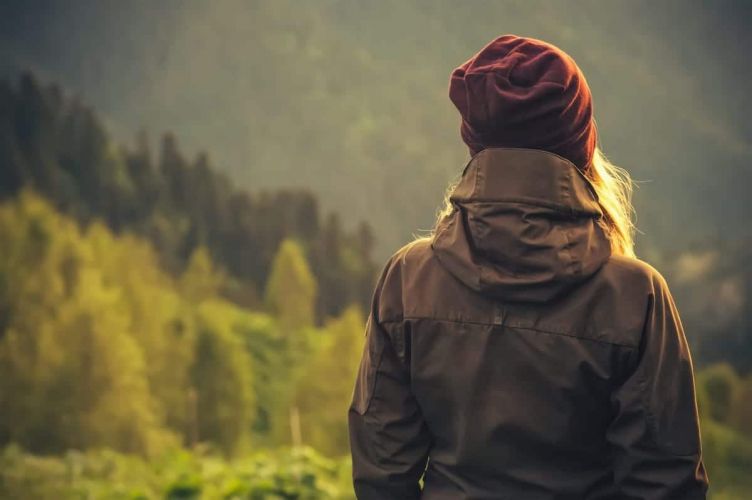 a person in a mountain range