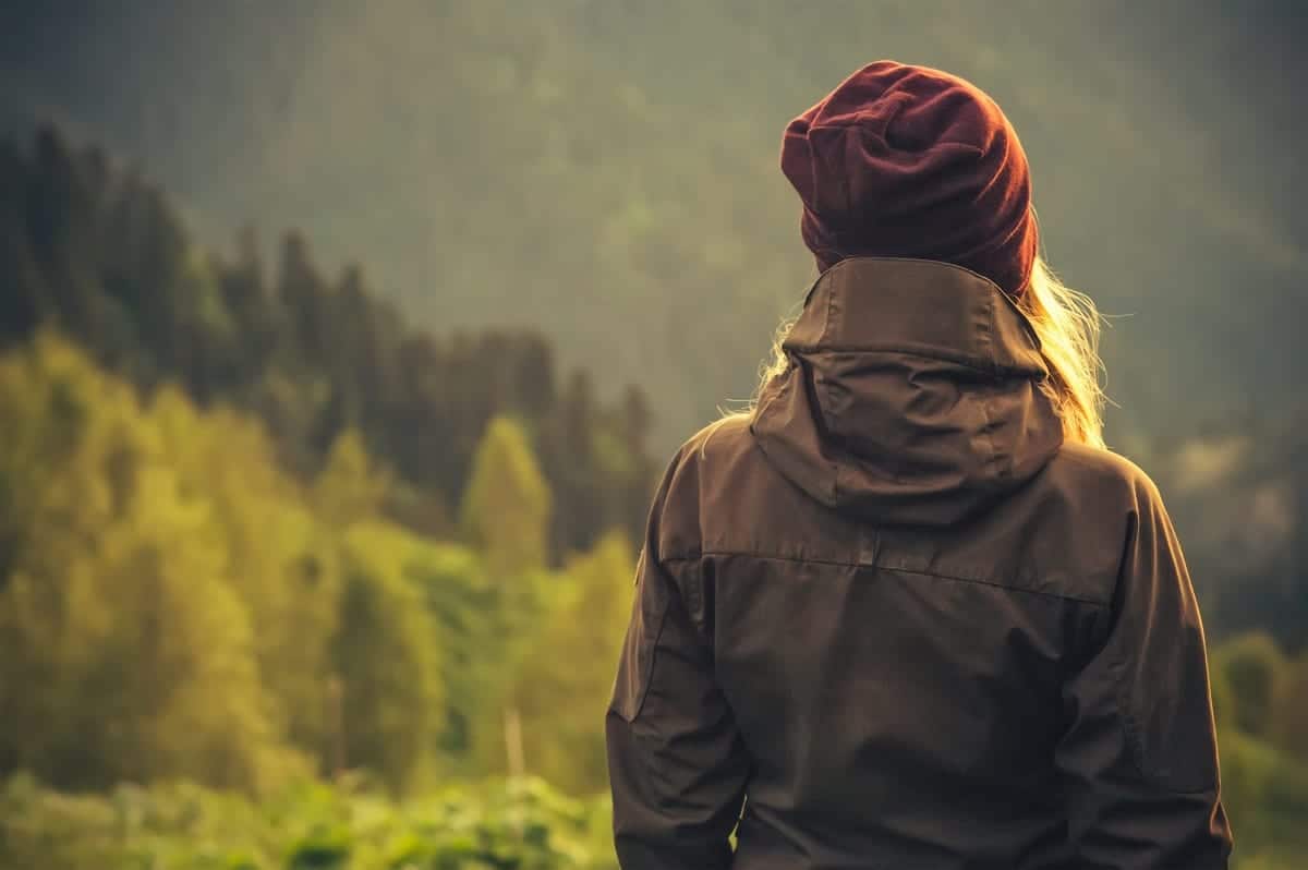 a person in a mountain range