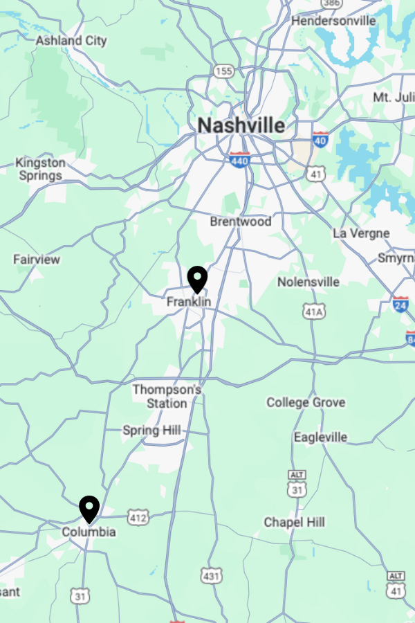 Map of Apex Recovery locations around Nashville.