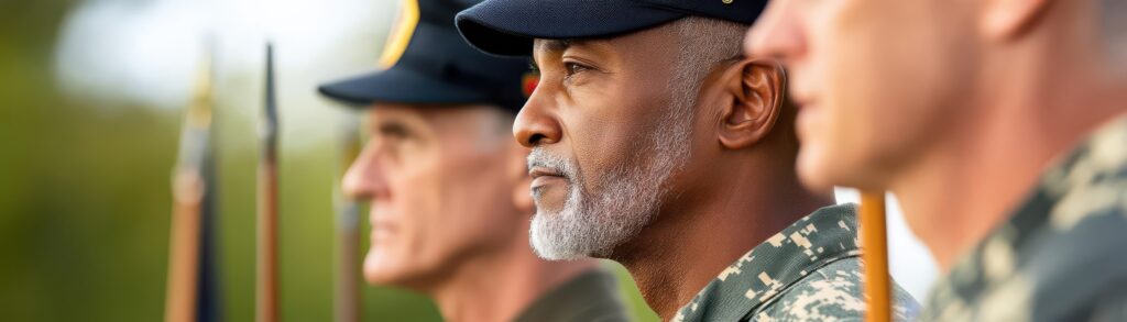 Diverse group of veterans standing shouldertoshoulder, honoring their shared commitment and service