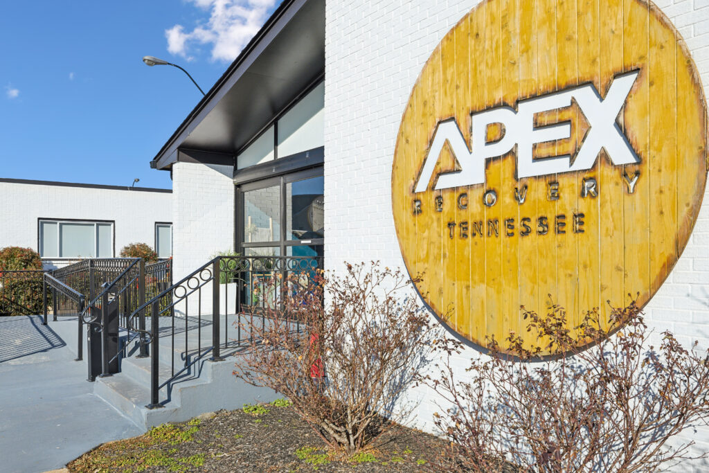 Signage of Apex Recovery at the front entrance of the inpatient facility