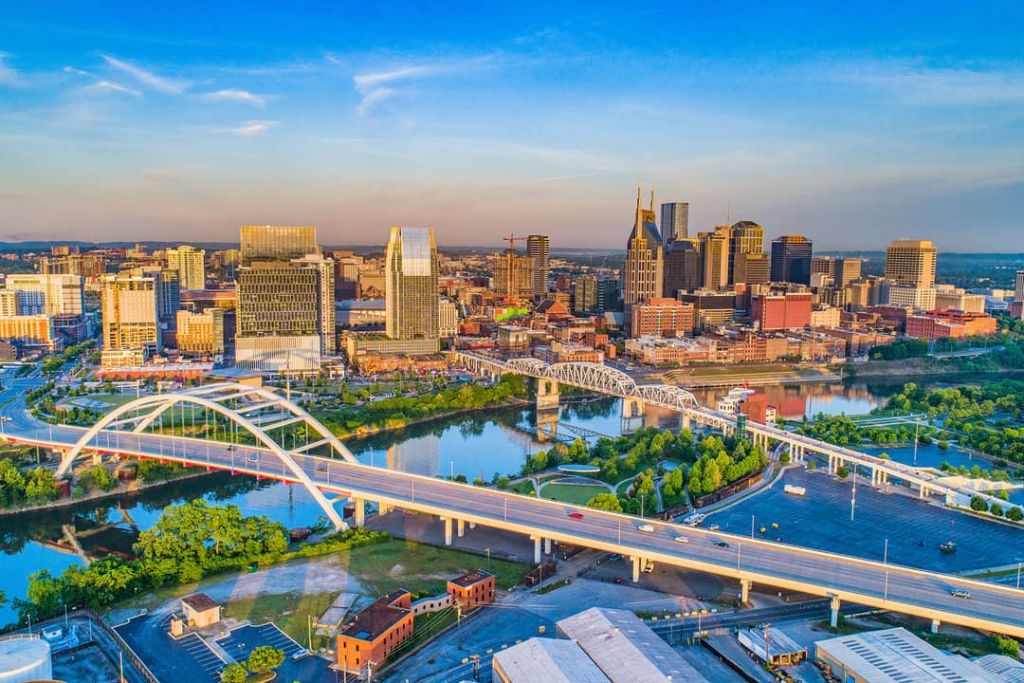 Tennessee Nashville Skyline Drone View