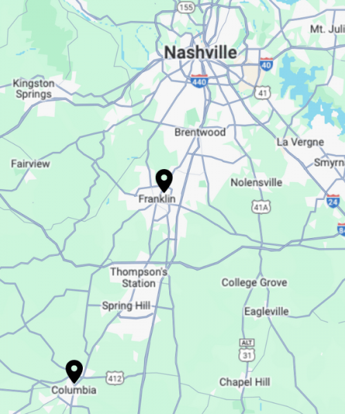 Map of Apex Recovery locations around Nashville.