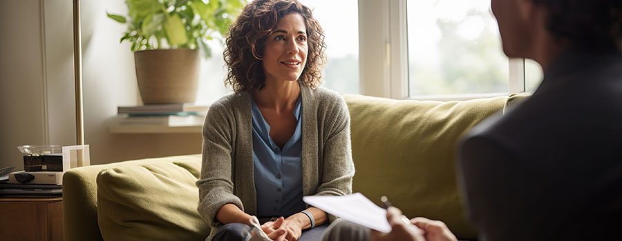 women speaks to her therapist during individualized counseling sessions